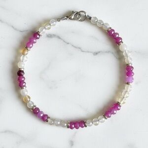 Multicolour Fuchsia & Orange Quartz Bracelet with Gold Hematite